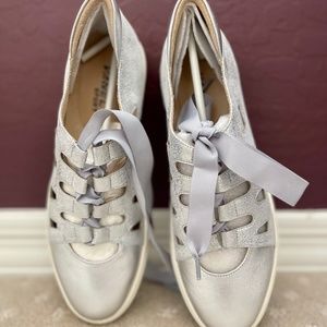 Vaneli's Women's Lace-Up Cutout Sneakers in Silver Metallic, Size 9M